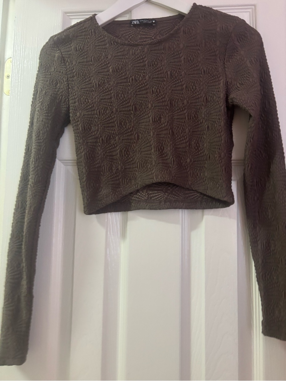 Zara Textured Long Sleeve Crop Top
